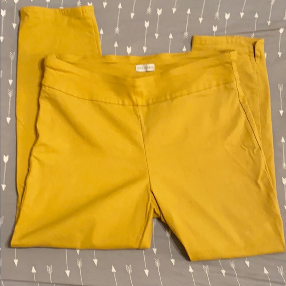 Yellow stretchy crop work pants